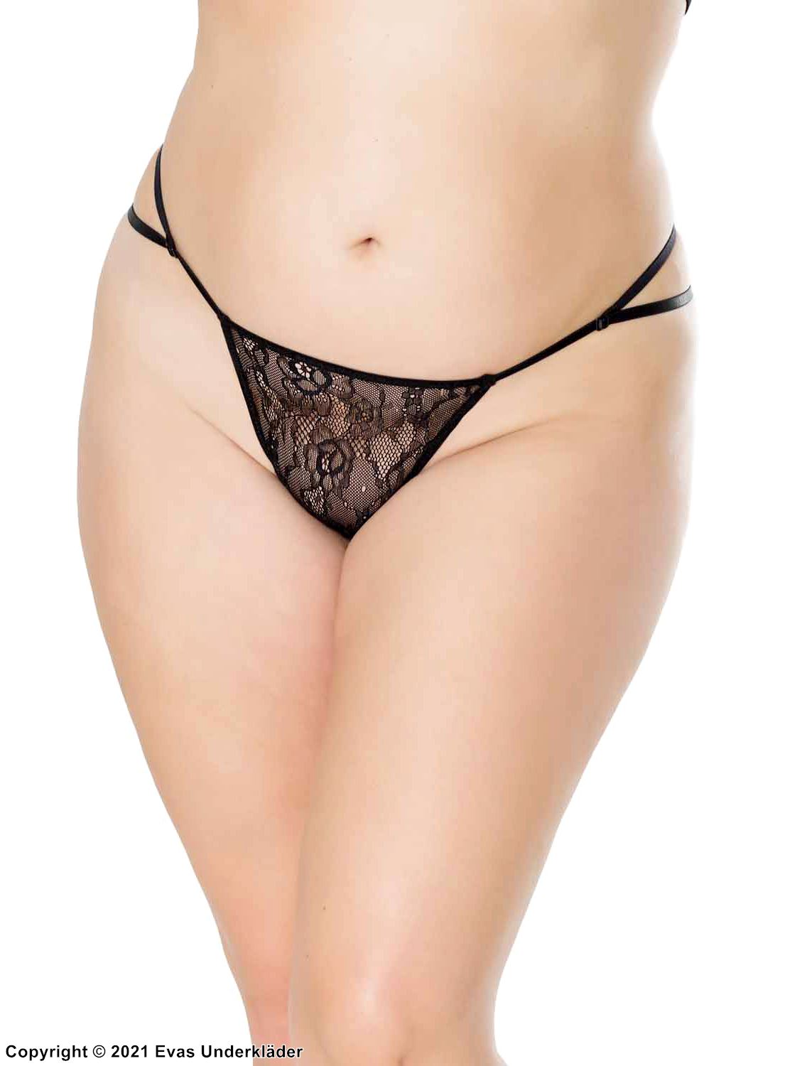 Romantischer G-String, Blumenspitze, doppelte Bänder, Plus Size